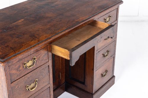 19TH CENTURY ENGLISH BURR OAK PEDESTAL KNEEHOLE DESK - ADDITIONAL PHOTO 4