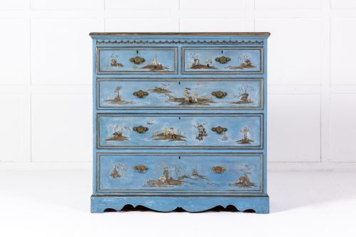 1930S DECORATIVE ENGLISH JAPANNED CHEST OF DRAWERS - ADDITIONAL PHOTO 1
