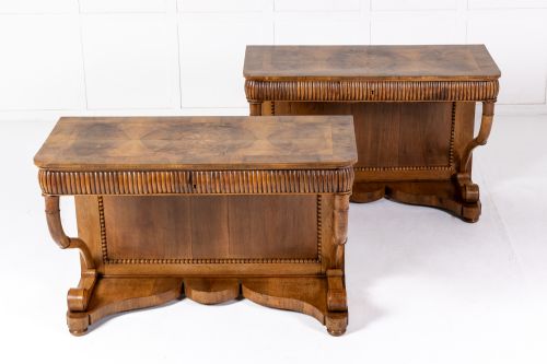 pair of 19th century italian walnut console tables - CATEGORY: ANTIQUE TABLES - DATED 19TH CENTURY