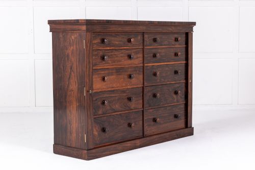 19th century english rosewood bank of drawers - CATEGORY: ANTIQUE CHEST OF DRAWERS - DATED 19TH CENTURY