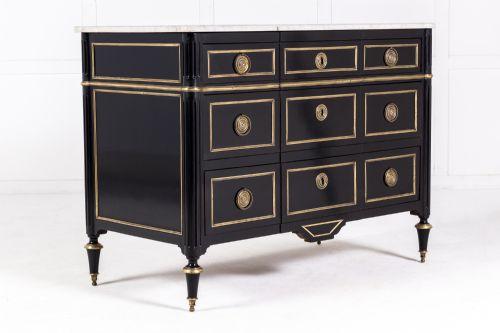 19th century french ebonised commode - CATEGORY: ANTIQUE CHEST OF DRAWERS - DATED 19TH CENTURY