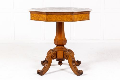 19TH CENTURY ITALIAN OAK OCTAGONAL TABLE WITH INLAID MARBLE TOP - ADDITIONAL PHOTO 1