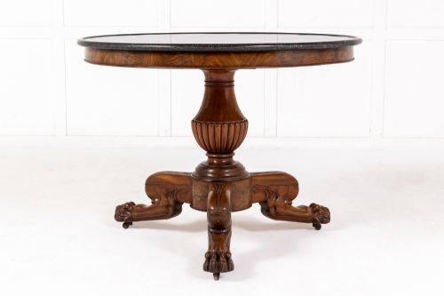 19th century french mahogany guridoncentre table with marble top - CATEGORY: ANTIQUE TABLES - DATED 19TH CENTURY