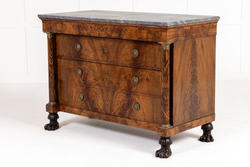 early 19th century french empire walnut commode with paw feet - CATEGORY: ANTIQUE CHEST OF DRAWERS - DATED 19TH CENTURY