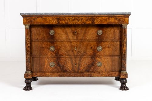 EARLY 19TH CENTURY FRENCH EMPIRE WALNUT COMMODE WITH PAW FEET - ADDITIONAL PHOTO 1