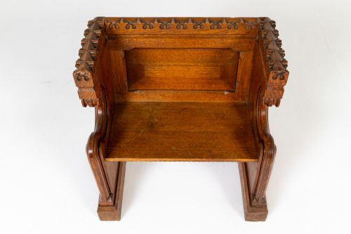 19TH CENTURY ENGLISH GOTHIC OAK HALL SEAT - ADDITIONAL PHOTO 1