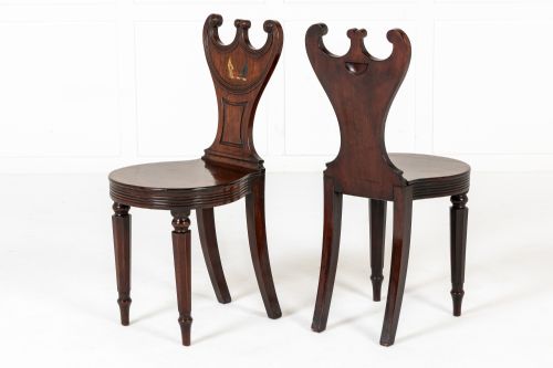 PAIR OF 19TH CENTURY ENGLISH REGENCY MAHOGANY HALL CHAIRS - ADDITIONAL PHOTO 1