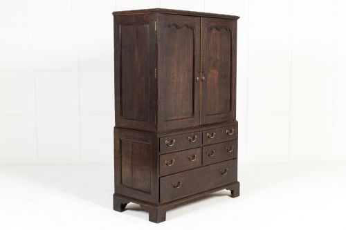 18TH CENTURY ENGLISH OAK COUNTRY HOUSE LINEN PRESS - ADDITIONAL PHOTO 3