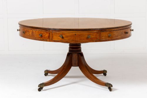 19th century english regency teak drum table - CATEGORY: ANTIQUE TABLES - DATED 19TH CENTURY