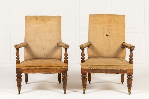 PAIR OF 19TH CENTURY ENGLISH FAUX ROSEWOOD LIBRARY ARMCHAIRS - ADDITIONAL PHOTO 1