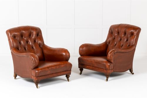 pair of 19th century english howard style walnut armchairs - CATEGORY: ANTIQUE CHAIRS - DATED 19TH CENTURY