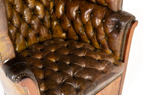 LARGE 18TH CENTURY ENGLISH LEATHER PORTERS CHAIR - ADDITIONAL PHOTO 3