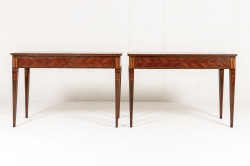 PAIR OF 18TH CENTURY ITALIAN KINGWOOD AND WALNUT CONSOLE TABLES
