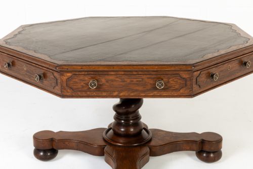 large 19th century english oak drum table - CATEGORY: ANTIQUE TABLES - DATED 19TH CENTURY