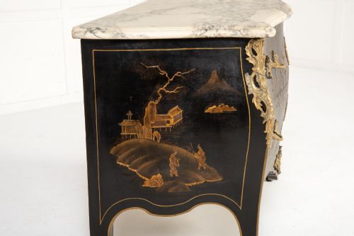FRENCH BOMBE CHINOISERIE JAPANNED LACQUER COMMODE C1900 - ADDITIONAL PHOTO 3