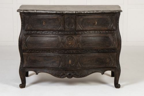 18TH CENTURY FRENCH EBONISED BOMBE COMMODE