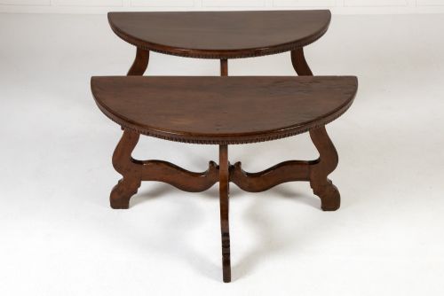 PAIR OF 18TH CENTURY ITALIAN WALNUT DEMI LUNE CONSOLE TABLES - ADDITIONAL PHOTO 1
