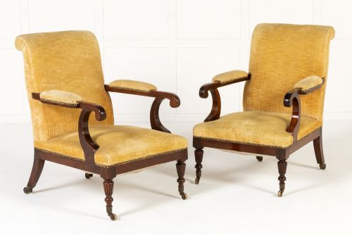 PAIR OF 19TH CENTURY FRENCH ROSEWOOD LIBRARY ARMCHAIRS