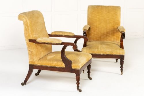PAIR OF 19TH CENTURY FRENCH ROSEWOOD LIBRARY ARMCHAIRS - ADDITIONAL PHOTO 1
