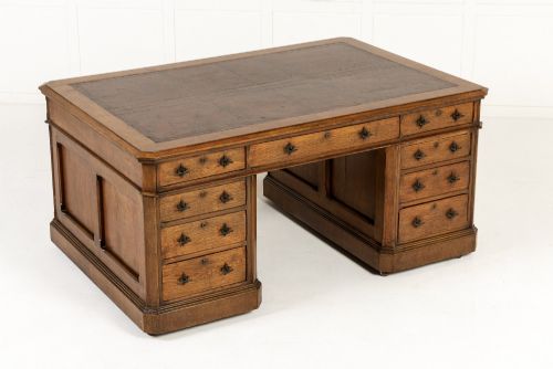 Large 19th Century English Oak Partners Desk