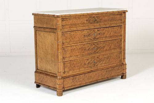 19th Century French Birds Eye Maple Faux Bamboo Commode