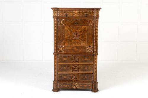Exceptional 19th Century Italian Geometric Marquetry Secretaire/cabinet