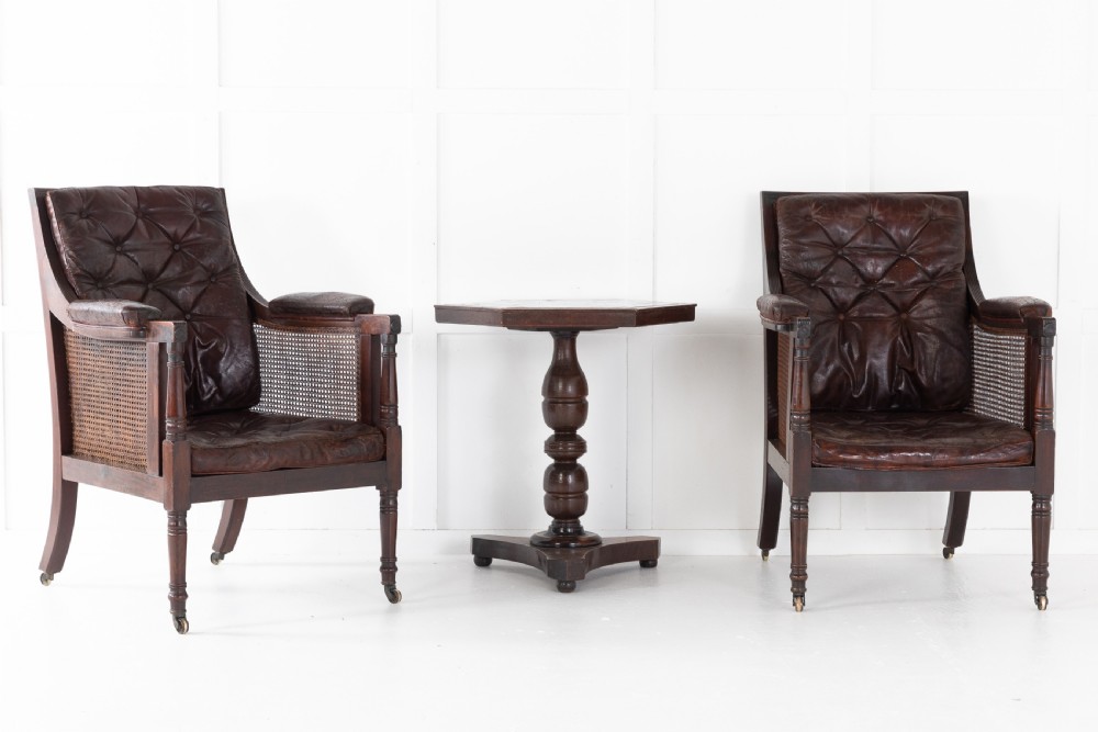 Pair 19th Century Regency Mahogany Library Bergères View II