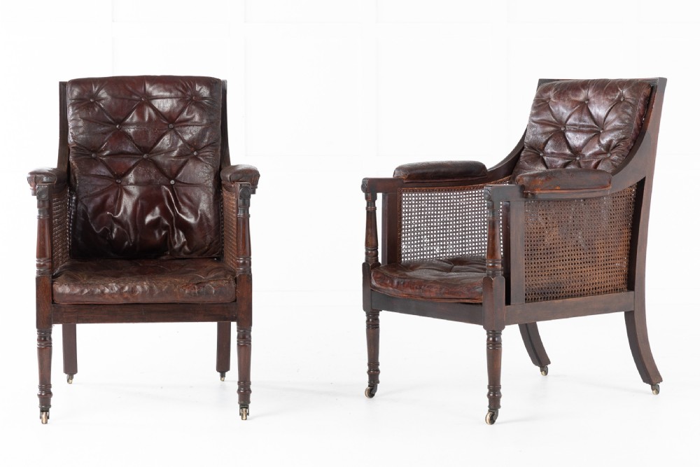 Pair 19th Century Regency Mahogany Library Bergères