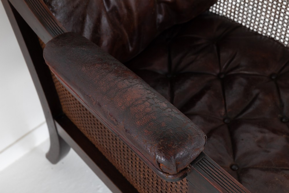Pair 19th Century Regency Mahogany Library Bergères View VIII