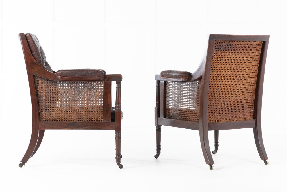 Pair 19th Century Regency Mahogany Library Bergères View X