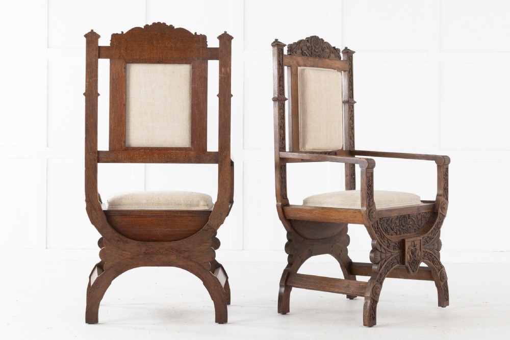 19th Century Pair of Carved Anglo Indian Armchairs View II