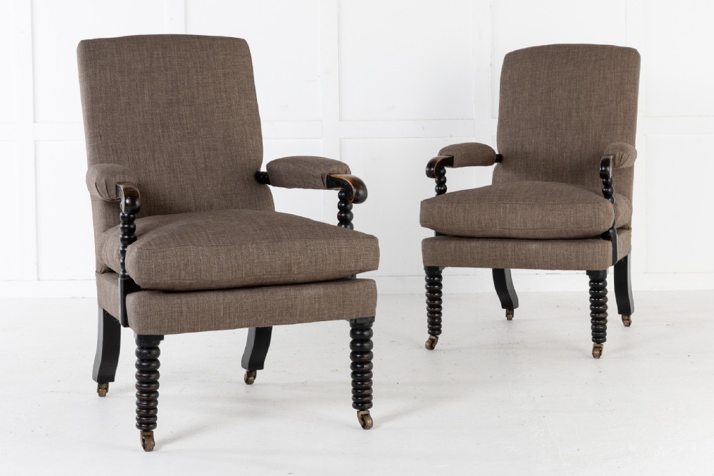 Pair of 19th Century English Regency Ebonised Bobbin Armchairs View IV