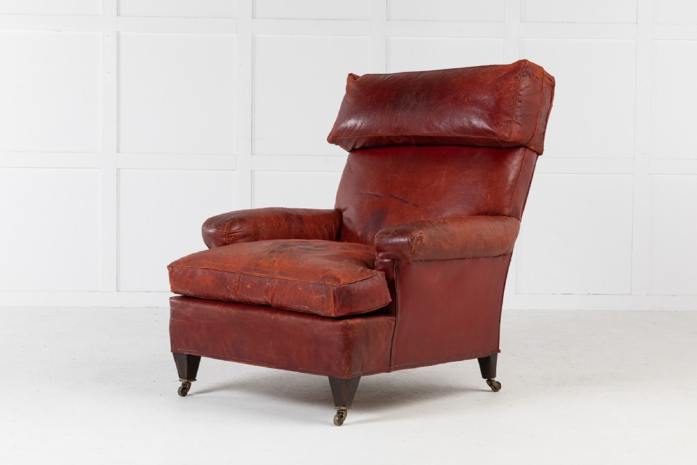 Large Scale 19th Century French Red Leather Armchair