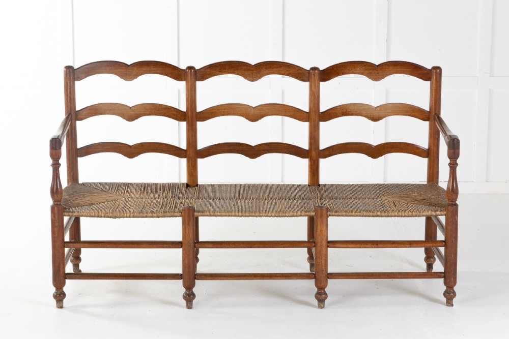 19th Century French Rush Seat Bench View II