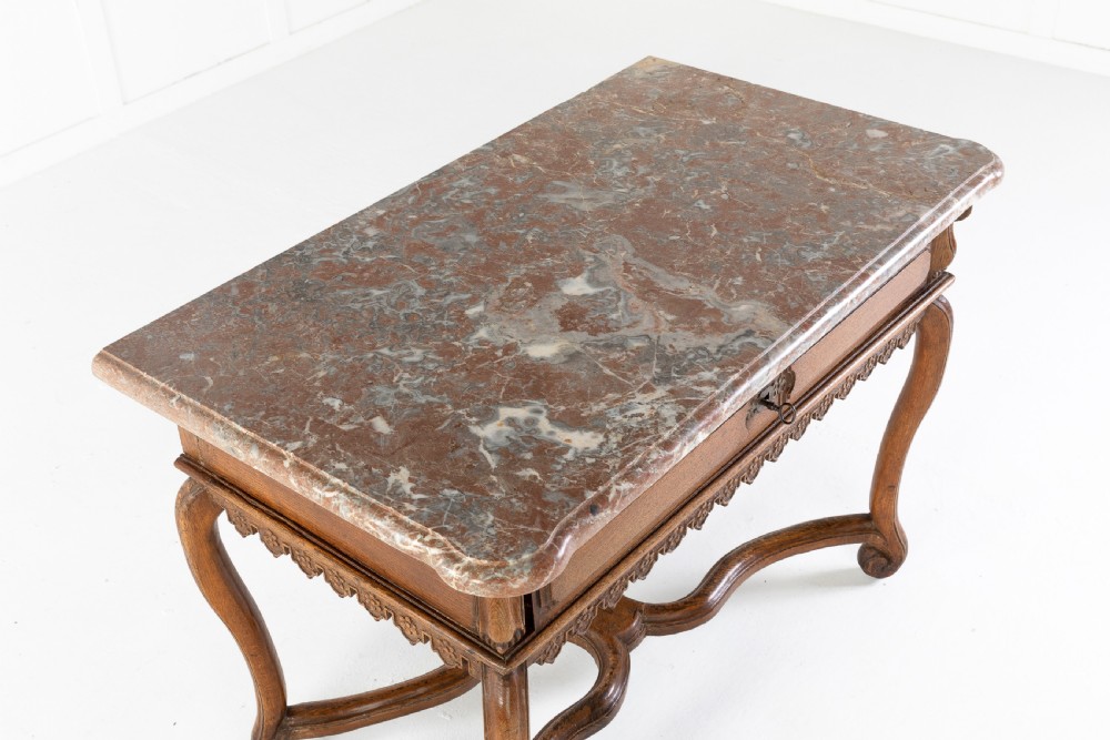 Early 18th Century Belgian Oak Side Table with Marble Top