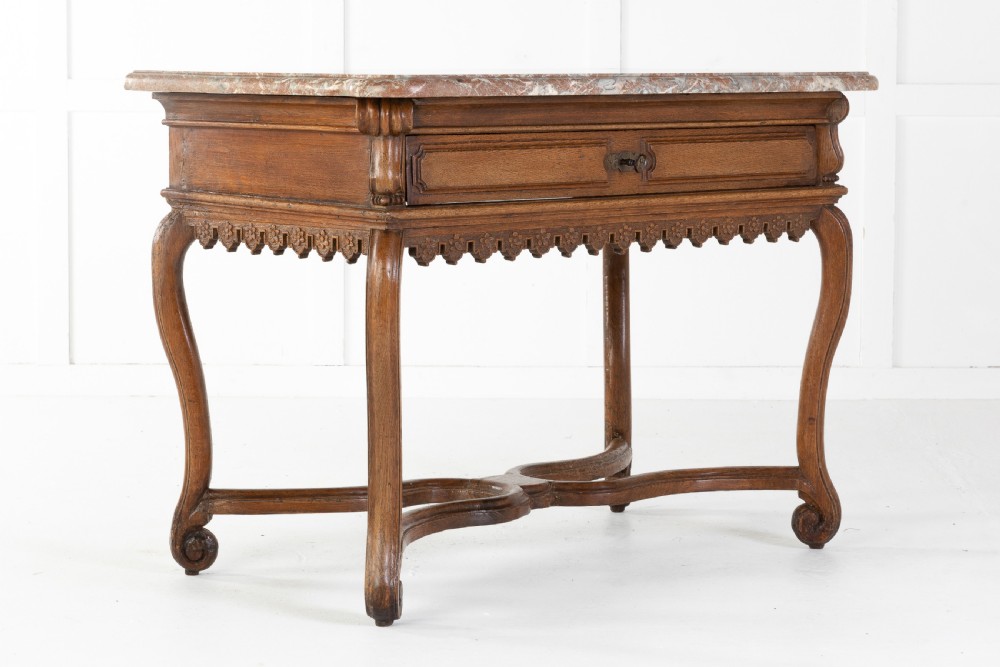 Early 18th Century Belgian Oak Side Table with Marble Top View II