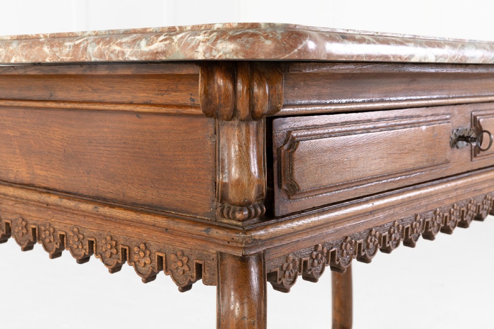 Early 18th Century Belgian Oak Side Table with Marble Top View IV