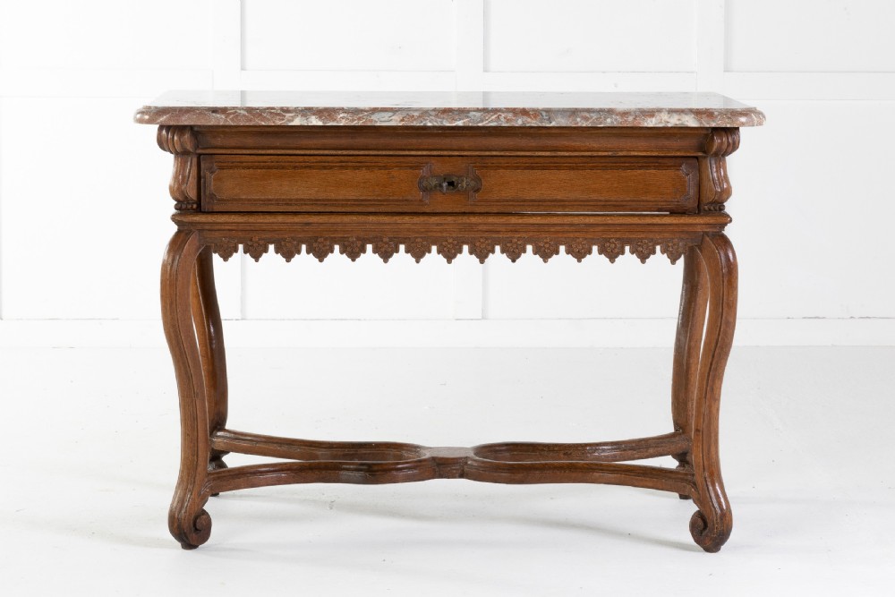 Early 18th Century Belgian Oak Side Table with Marble Top View VIII