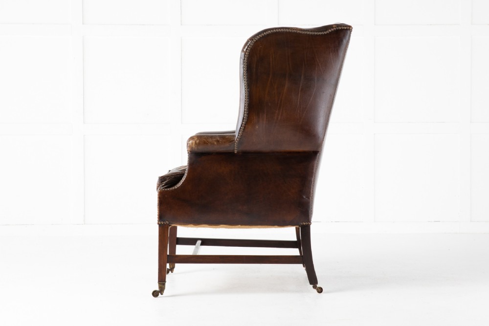 Late 19th Century Mahogany Leather Wing Chair View II