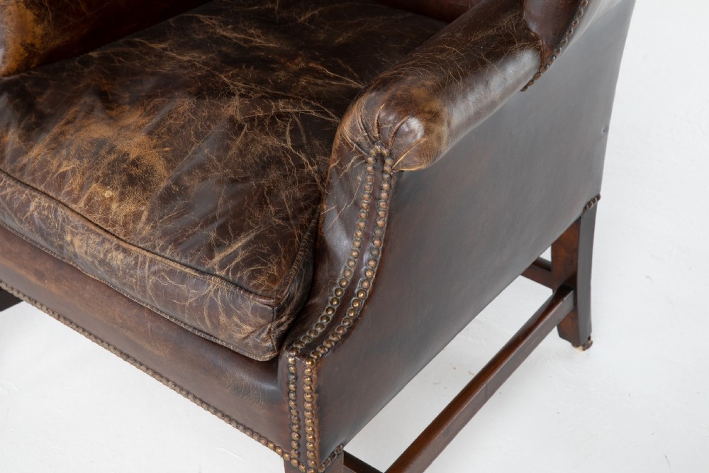 Late 19th Century Mahogany Leather Wing Chair View III