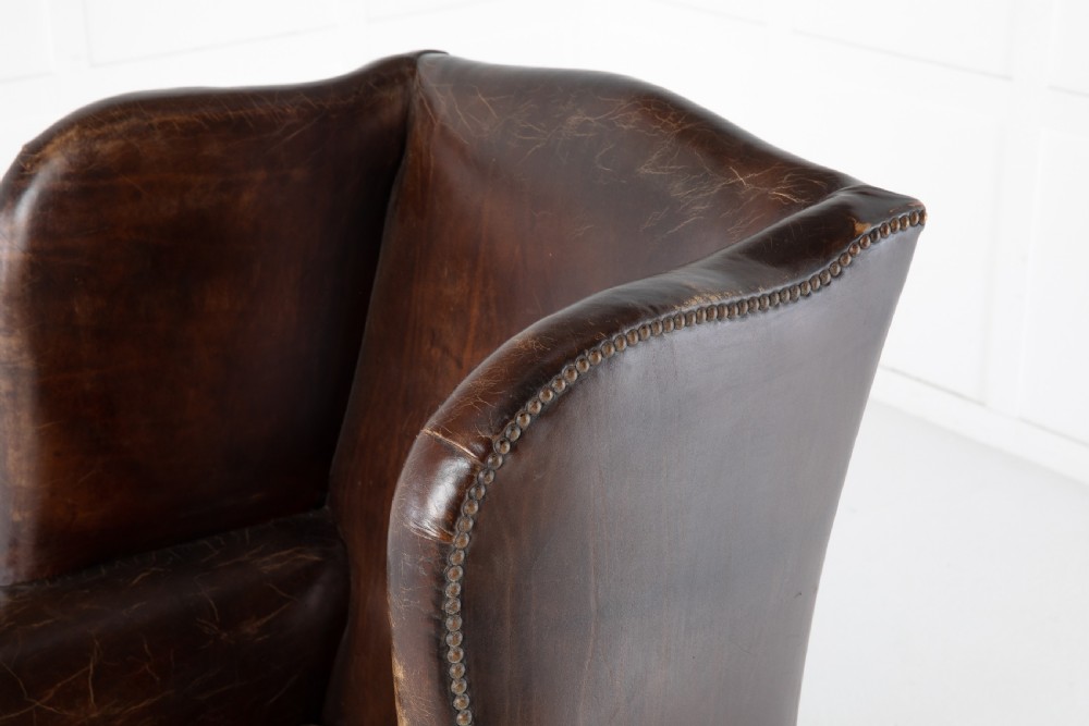 Late 19th Century Mahogany Leather Wing Chair View IV
