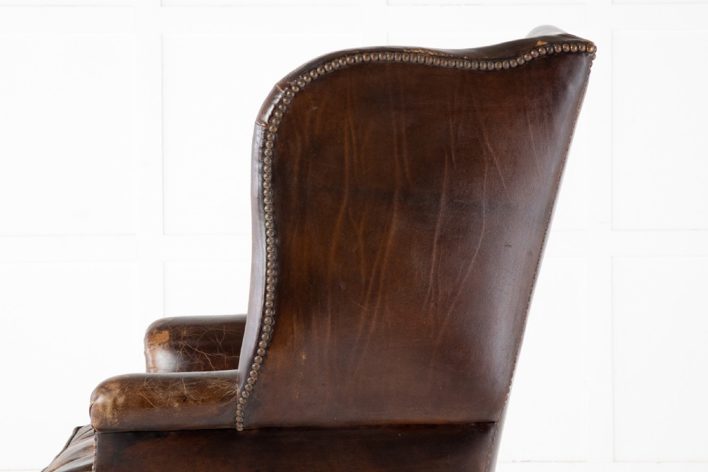 Late 19th Century Mahogany Leather Wing Chair View V