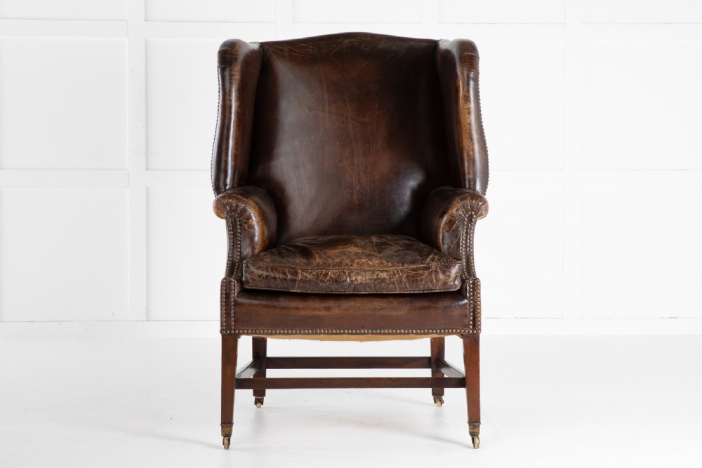 Late 19th Century Mahogany Leather Wing Chair View VI