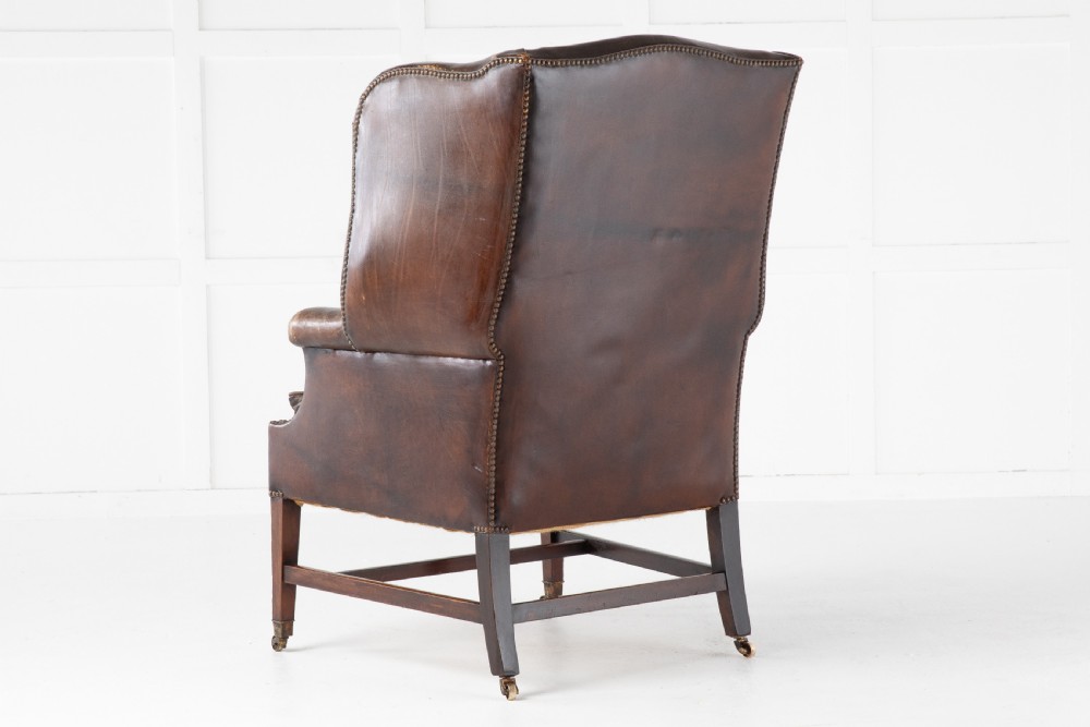 Late 19th Century Mahogany Leather Wing Chair View VII
