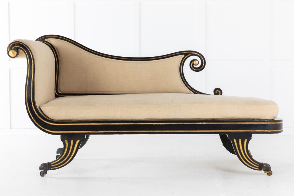 Early 19th Century Regency Ebonised and Gilt Chaise Longue