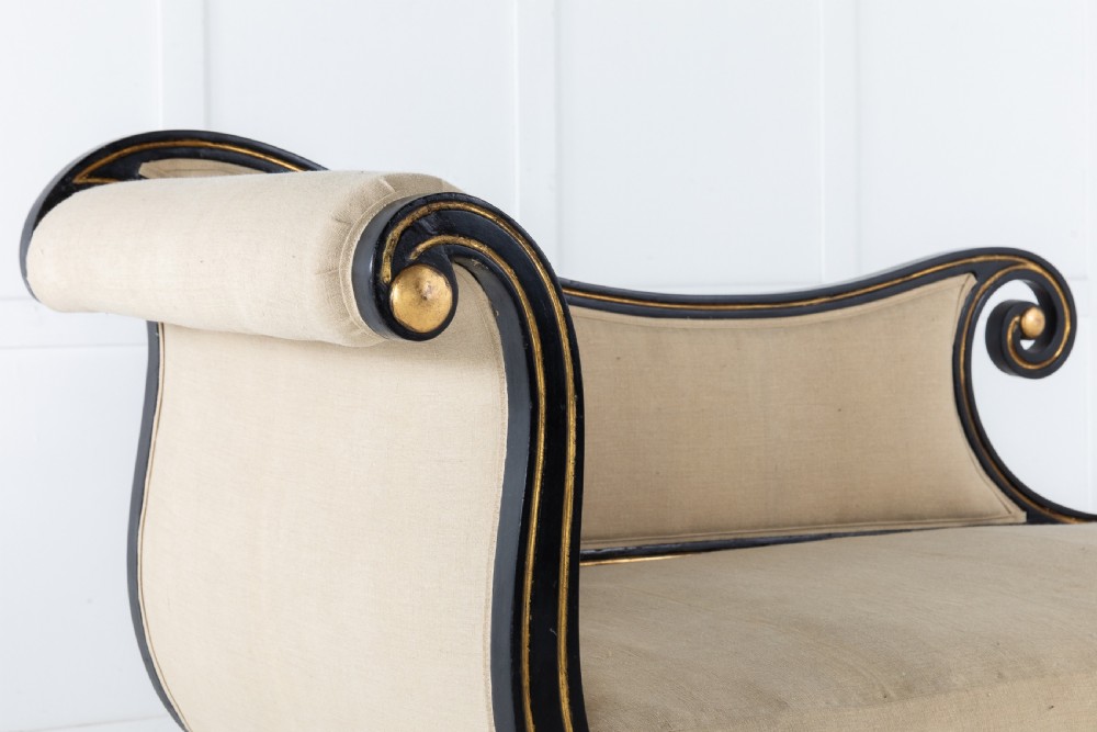 Early 19th Century Regency Ebonised and Gilt Chaise Longue View II