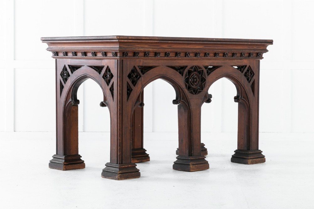 19th Century Victorian Gothic Pine Console Table