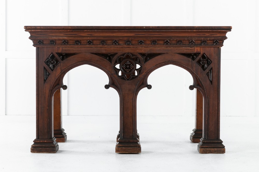 19th Century Victorian Gothic Pine Console Table View IX