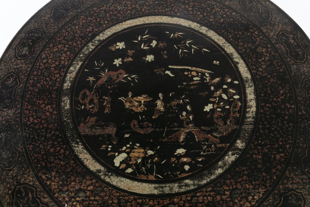 19th Century English Regency Chinese Black Lacquer and Gilt Table View VI