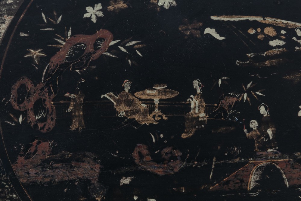 19th Century English Regency Chinese Black Lacquer and Gilt Table View VII